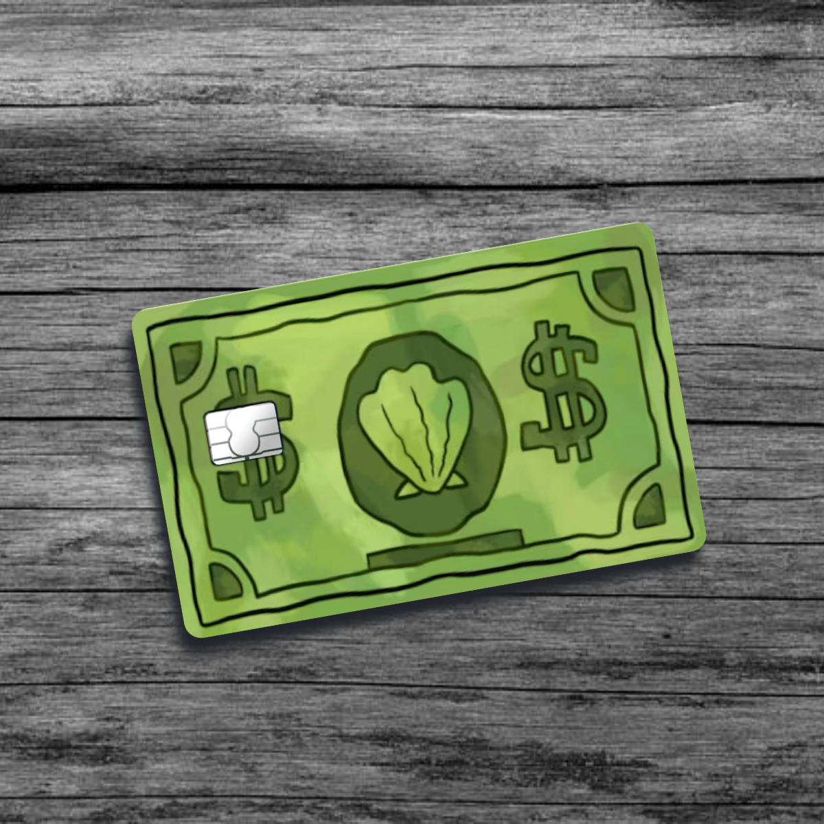 A credit card skin featuring a Bikini Bottom dollar bill from cartoon SpongeBob SquarePants