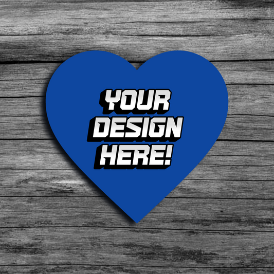 An image of a blue heart shaped template that says"Your Design Here!"