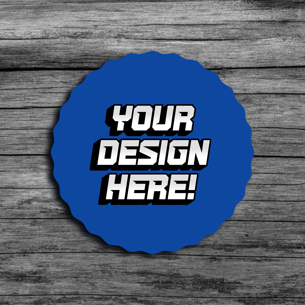 An image of a blue rigid circle shaped template that says"Your Design Here!"