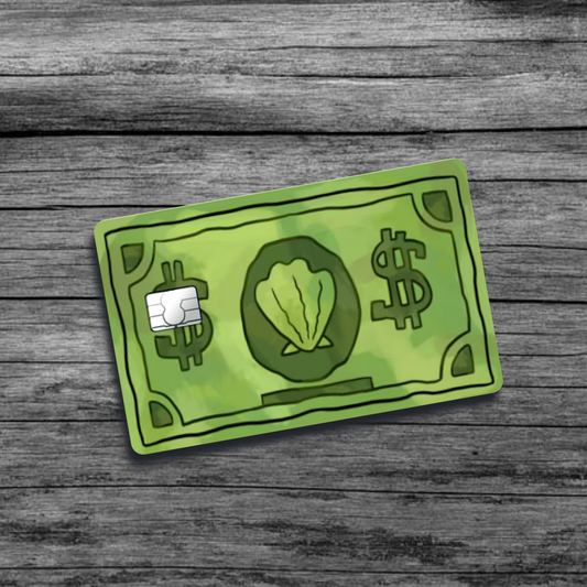 A credit card skin featuring a Bikini Bottom dollar bill from cartoon SpongeBob SquarePants