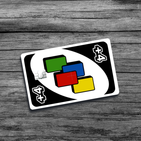 A credit card skin featuring a Draw +4 card from Uno.